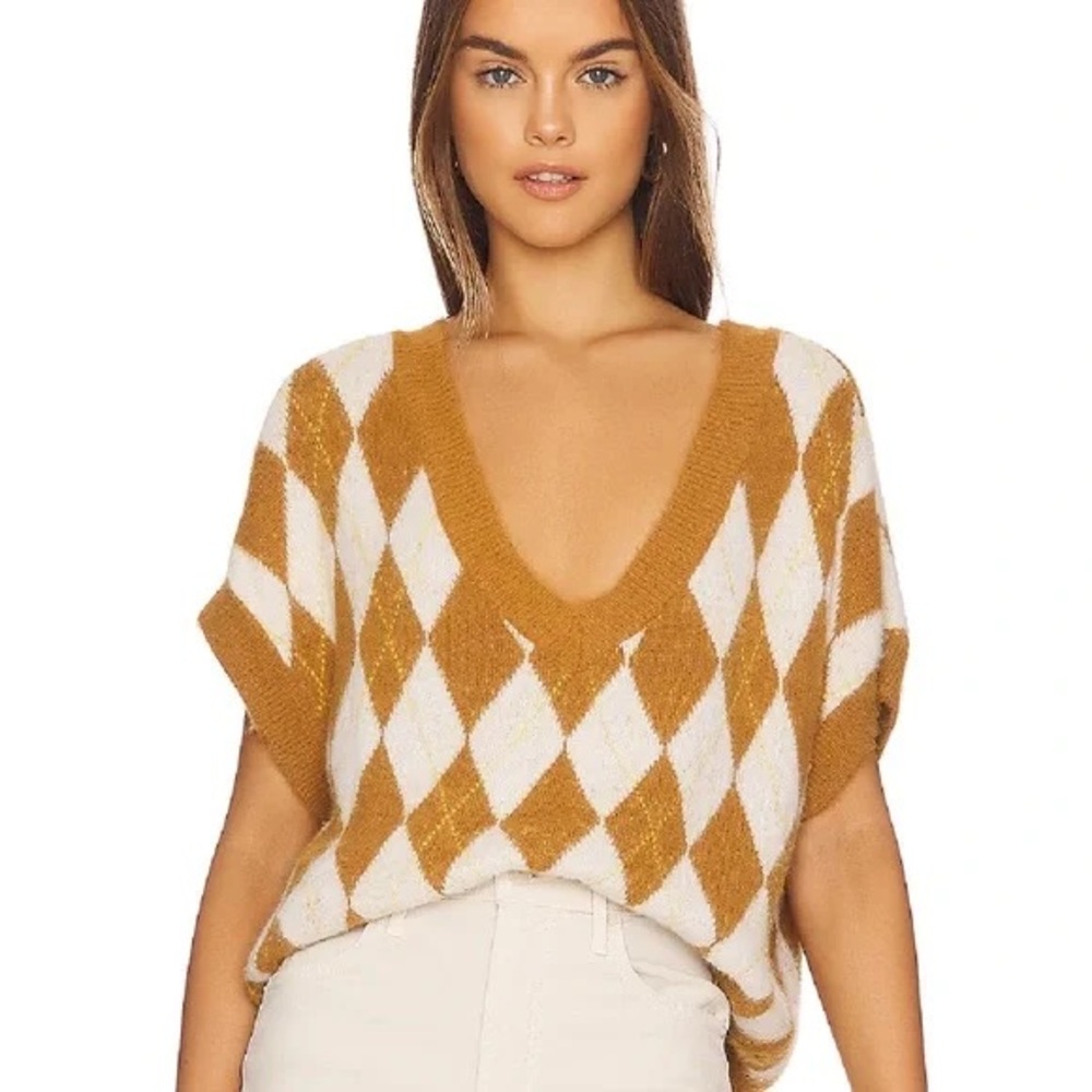 Free People Through The Motions Vest in Tiger Eye Combo Brown White Size Small